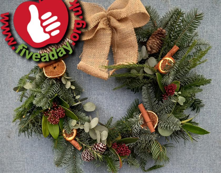 Christmas Wreath with the Five A Day Garden logo