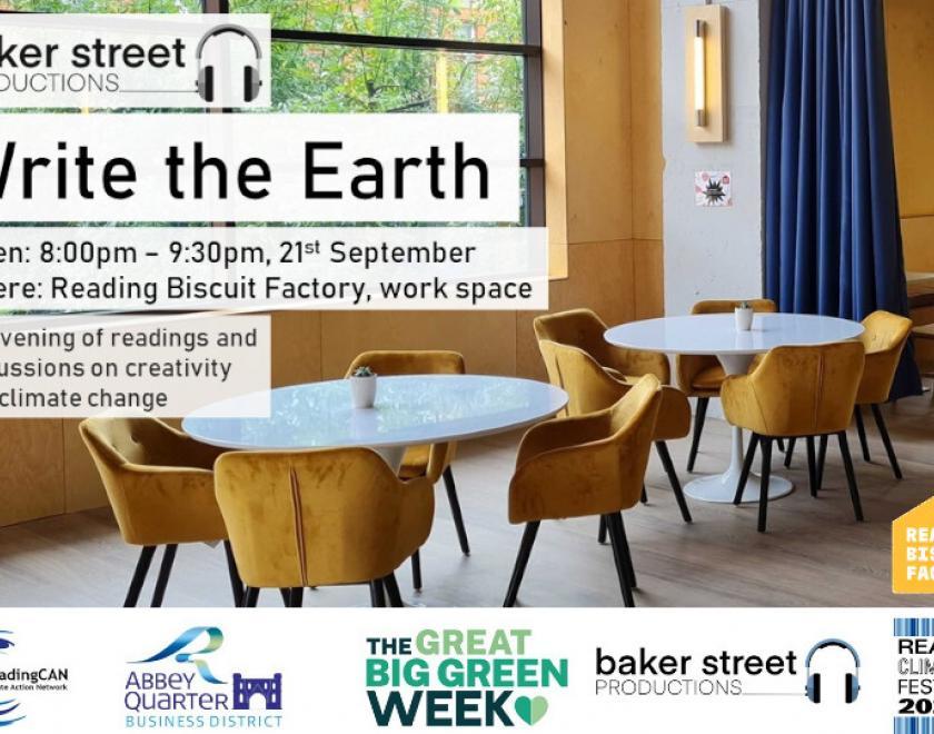 Image of The Biscuit Factory venue space, with text and logos overlaid