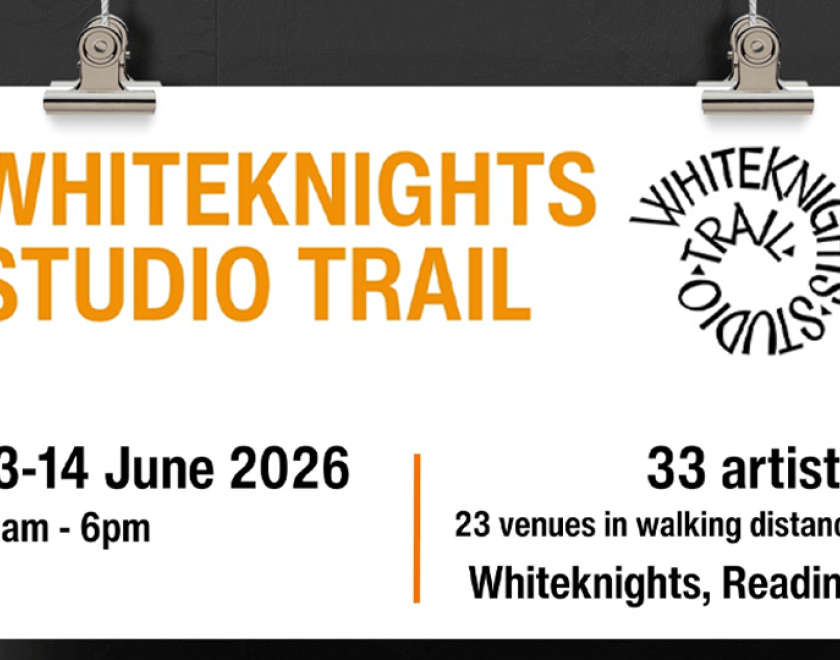 Poster for Whiteknights Studio Trail 2026, designed to look like a piece of art hanging from the wall