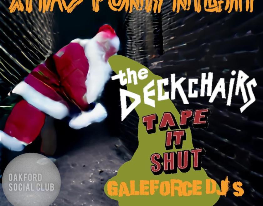 Xmas Punk Night poster with an image of Santa Claus throwing up
